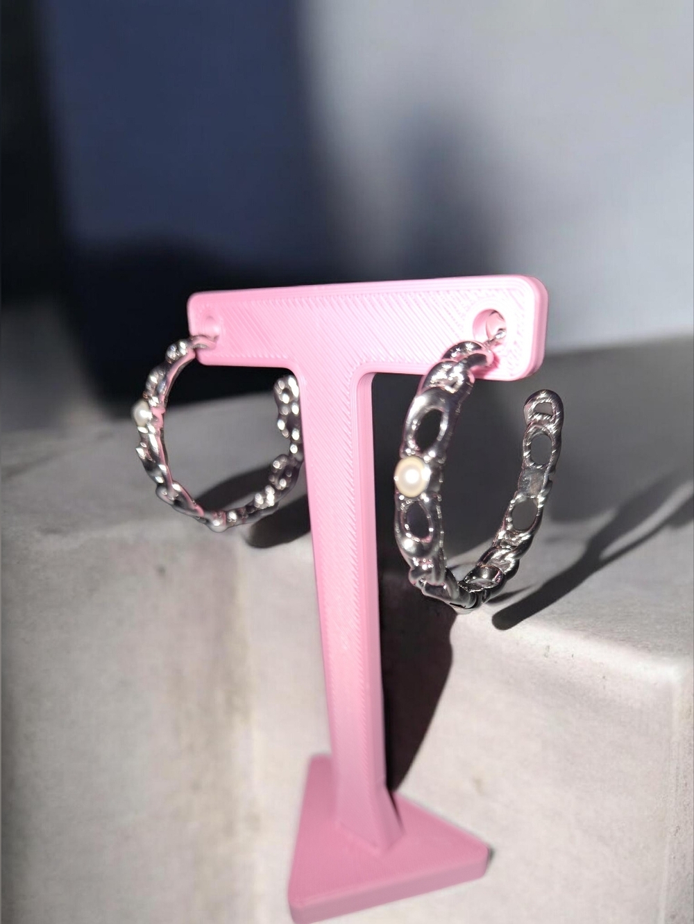 COACH Silver Signature C-link Twisted Hoop Earrings with Pearl Accents - Picture 4 of 4